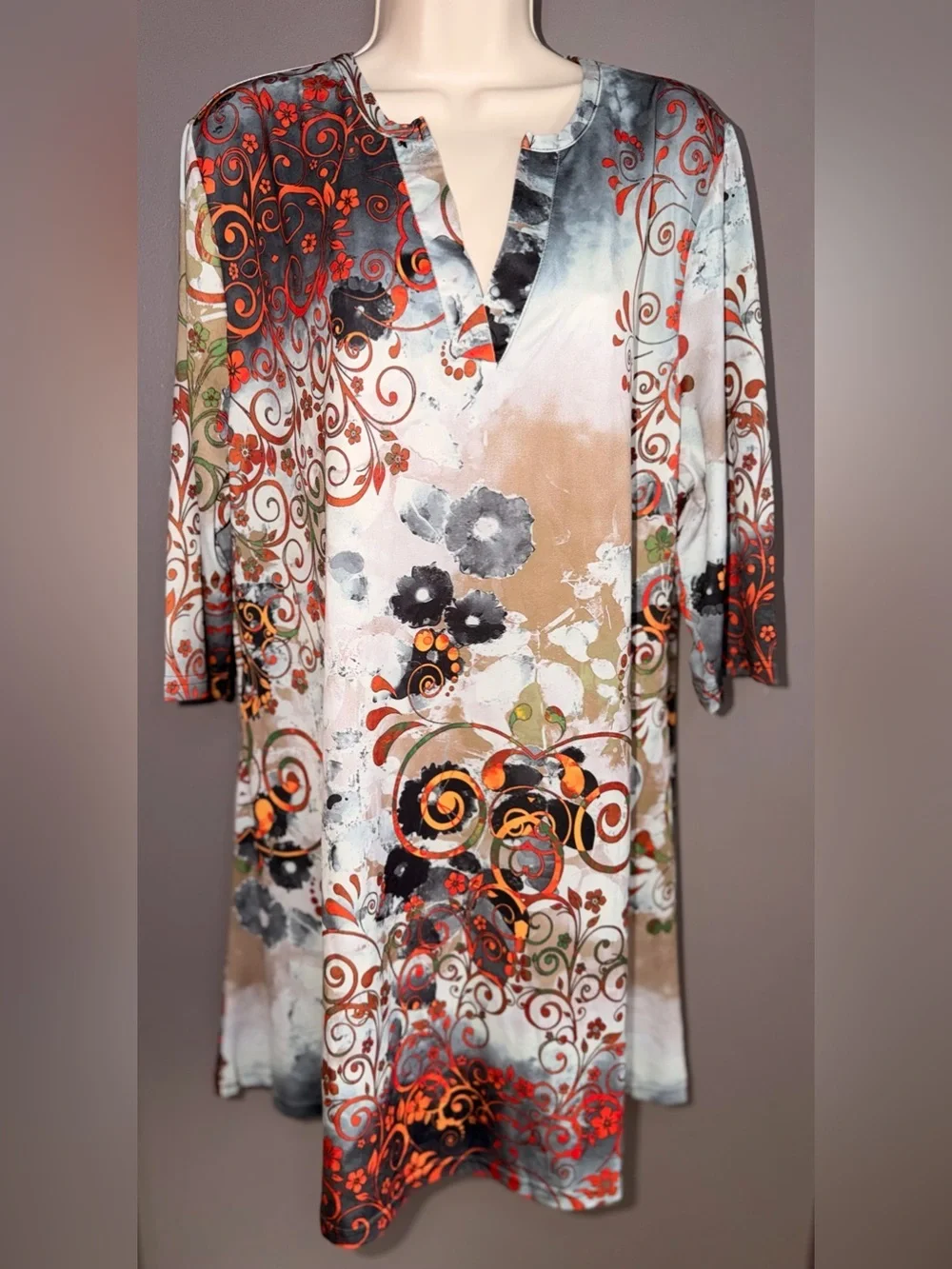 Lily Firmiana NWT 1X Abstract Floral Art Tunic Dress Boho Stretch Luxe Chic - Picture 1 of 9